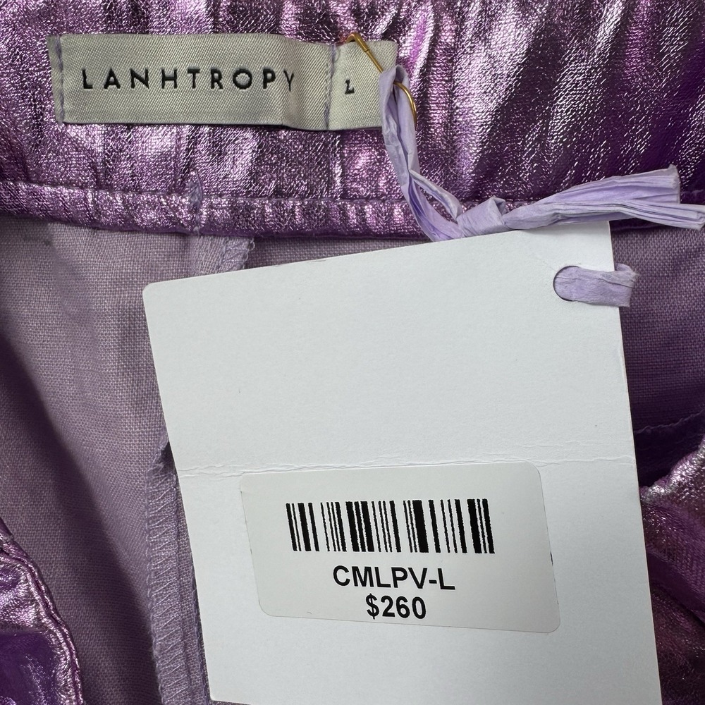 Lanthropy Purple Pure Linen Waxed Wide Leg Flare Womens Pants Size L CMLPV-L NWT - Picture 4 of 6